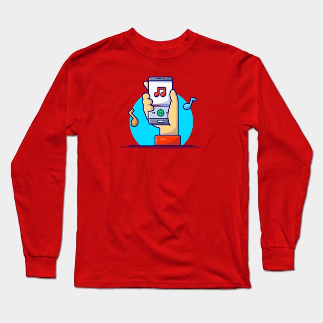 Online Music Player with Hand, Tune and Note of Music Cartoon Vector Icon Illustration Long Sleeve T-Shirt by Catalyst Labs